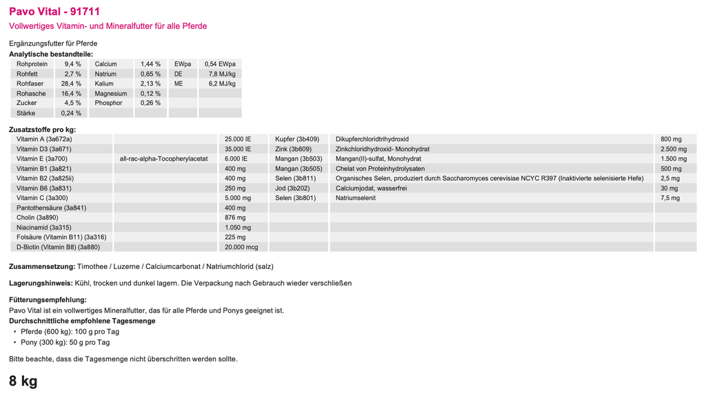 Pavo Vital 8kg