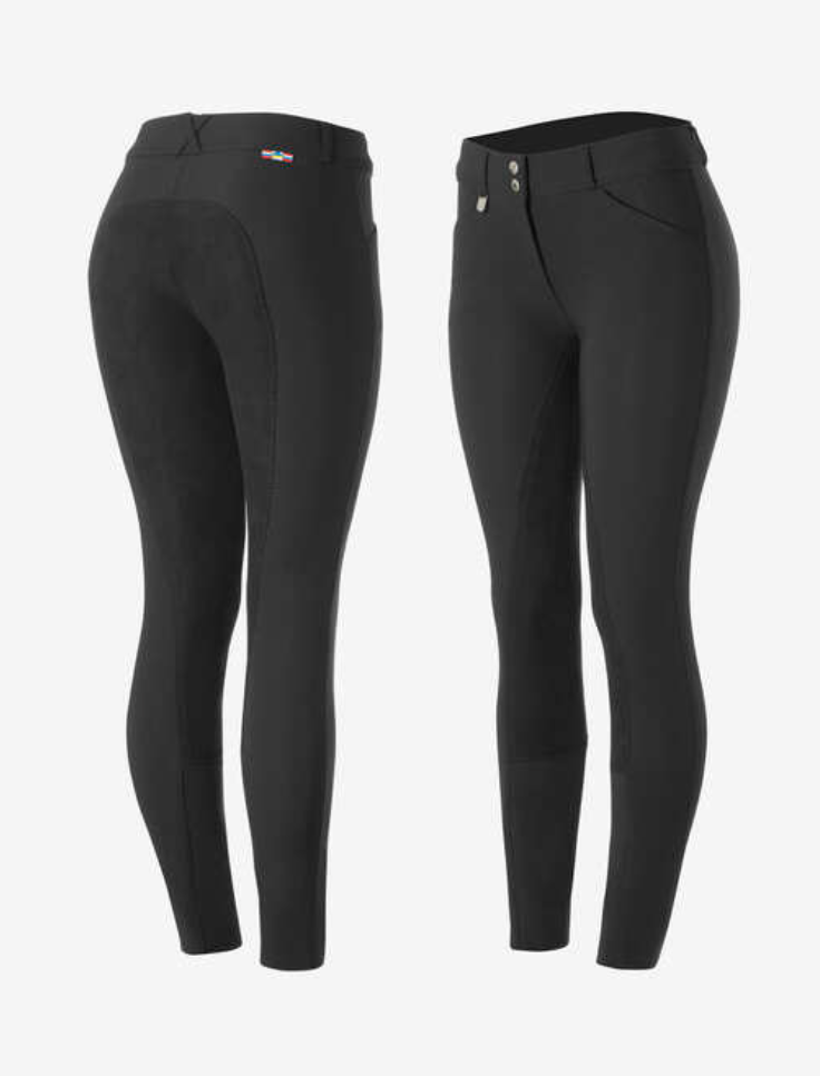 Horze Grand Prix Damen Vollbesatzreithose mit Lederbesatz, schwarz